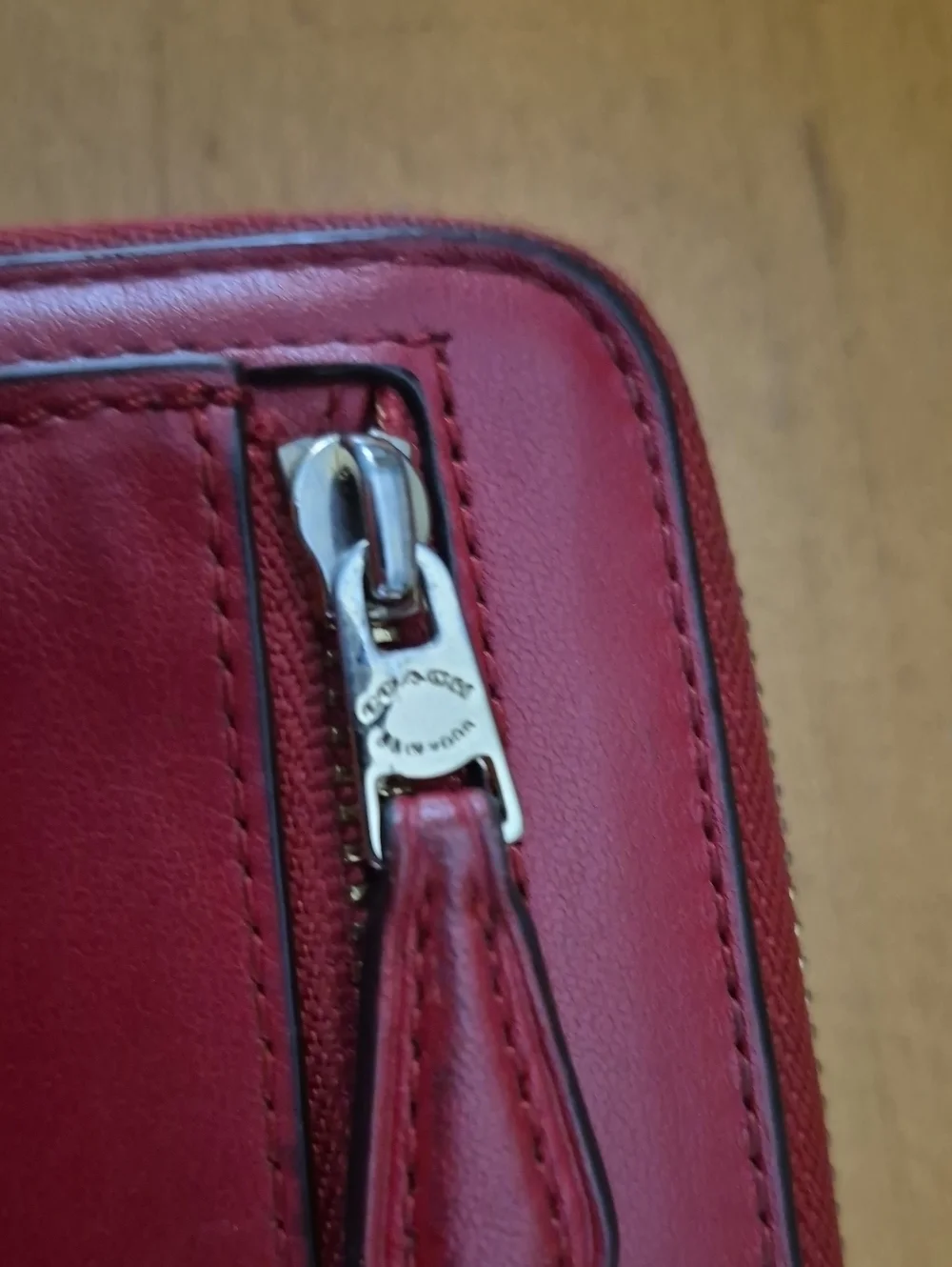Coach Red Leather Wristlet Clutch with Logo Tab